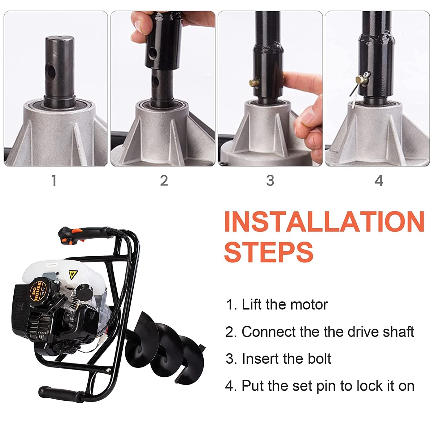 DC HOUSE 52cc 2.4HP Gas Powered Post Hole Digger with Two Earth Auger Drill Bit 6" & 10"Earth Digger EPA Compliant | 2 Packages Shipping