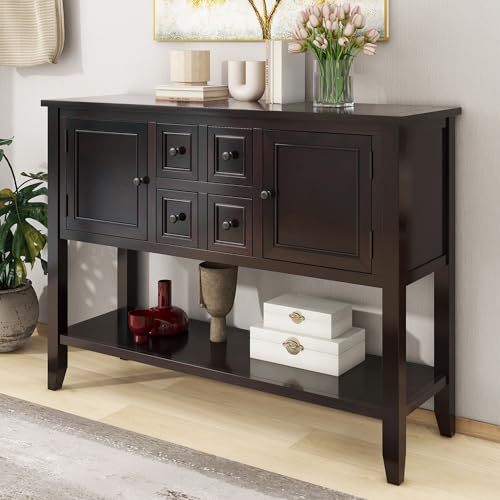 Farmhouse Sideboard Buffet Cabinet Kitchen Sideboard Cabinet with Storage Drawers and Bottom Shelf for Entryway Hallway Foyer Table Cupboard Coffee Bar Cabinet (46" Blue