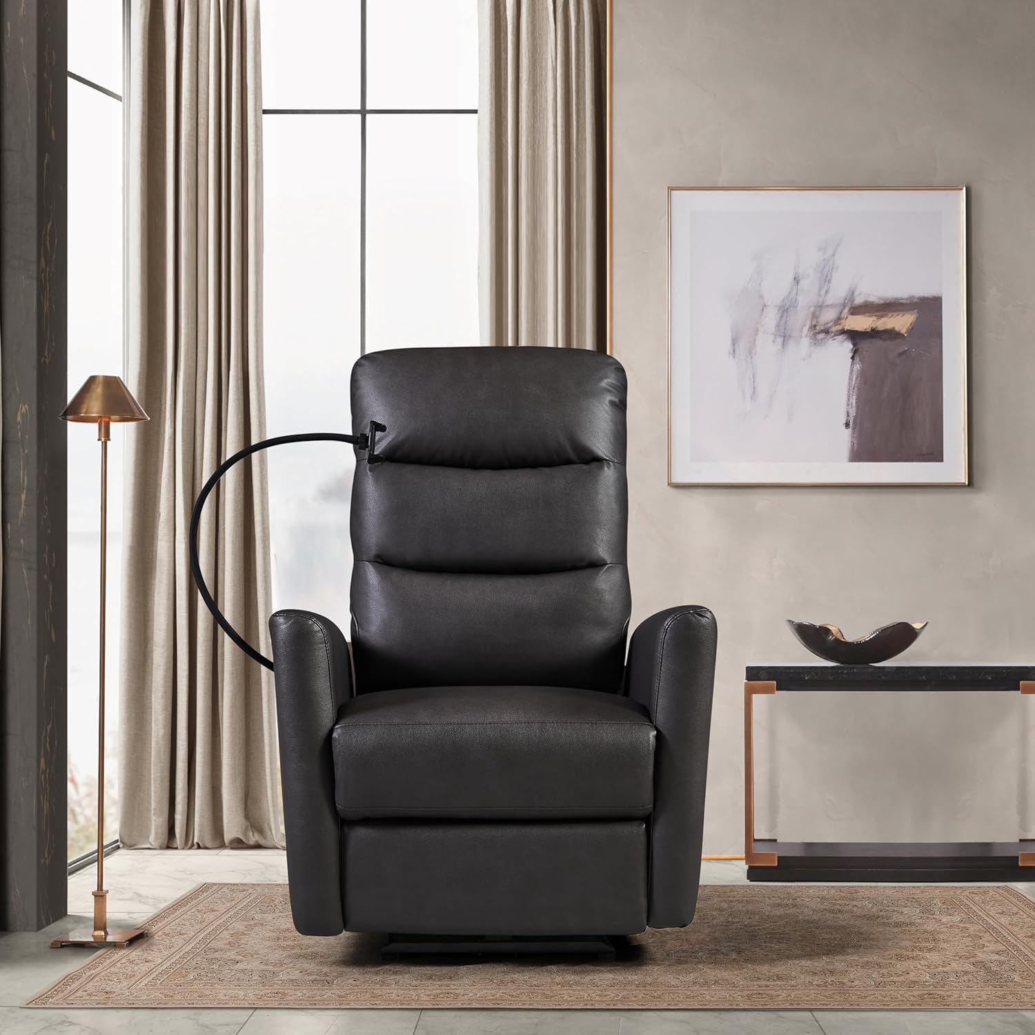 Zero Gravity USB Port and Phone Holder for Adults, Theater Seating Single Sofa for Small Space, Adjustable Lazy Boy Lounge, Easy Control, 3 Position (Grey), Leather Power Recliner Chair