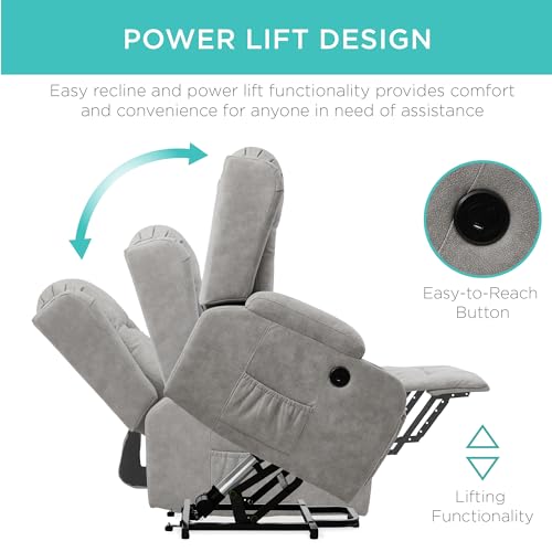 Best Choice Products PU Leather Electric Power Lift Chair, Recliner Massage Chair, Adjustable Furniture for Back, Legs w/ 3 Positions, USB Port, Heat, Cupholders, Easy-to-Reach Side Button - Brown