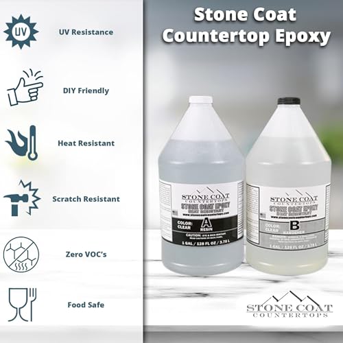 Stone Coat Countertops Epoxy Kit (1 Gal) – Heat Resistant, Food Safe Epoxy Resin, UV Resistance | DIY Craft Epoxy Resin Kit for Coating Kitchens, Bathrooms, Counters, Bar Table, Wood Slabs, and More!