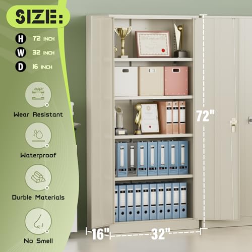 Incbruce 72” Metal Storage Cabinet, Garage Cabinets and Storage System with Doors and Shelves, Tall Lockable Tool Cabinet for Garage, Office, Home (Black)