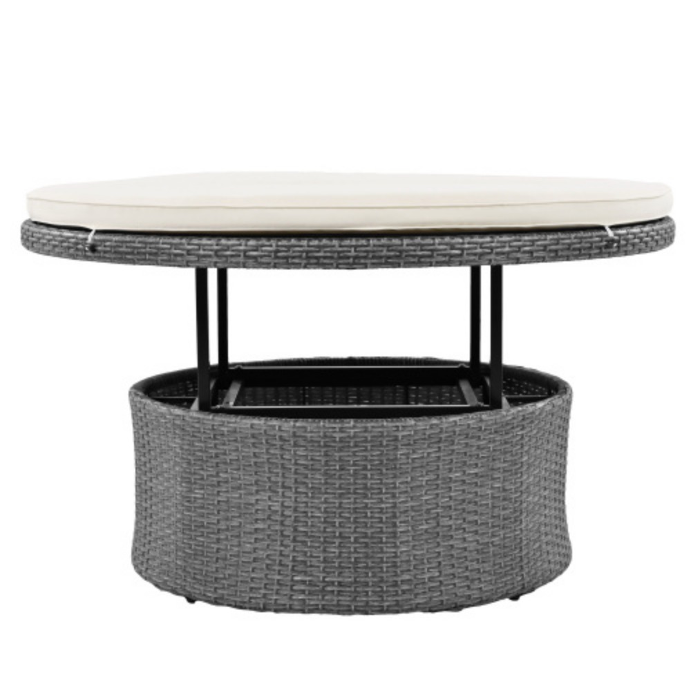 TOPMAX Patio 5-Piece Round Rattan Sectional Sofa Set All-Weather PE Wicker Sunbed Daybed with Round Liftable Table and Washable Cushions for Outdoor Backyard Poolside Beige + Rattan + Foam