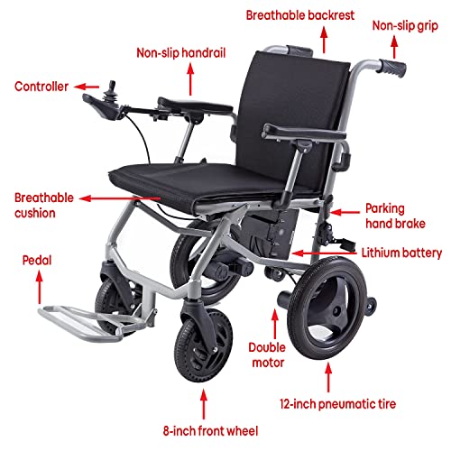 Klano KL40 - World Lightest (only 30lbs) Foldable Electric Wheelchair - Travel Size with Detachable Battery - Airline Approved - User Friendly - 10 mi Cruise Range (Model1)