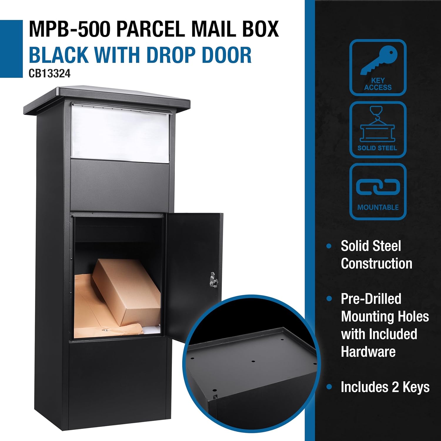Barska Large Package Delivery Parcel Mail Steel Drop Box for Porch with Tamper-Resistant Drop Slot & Key Lock