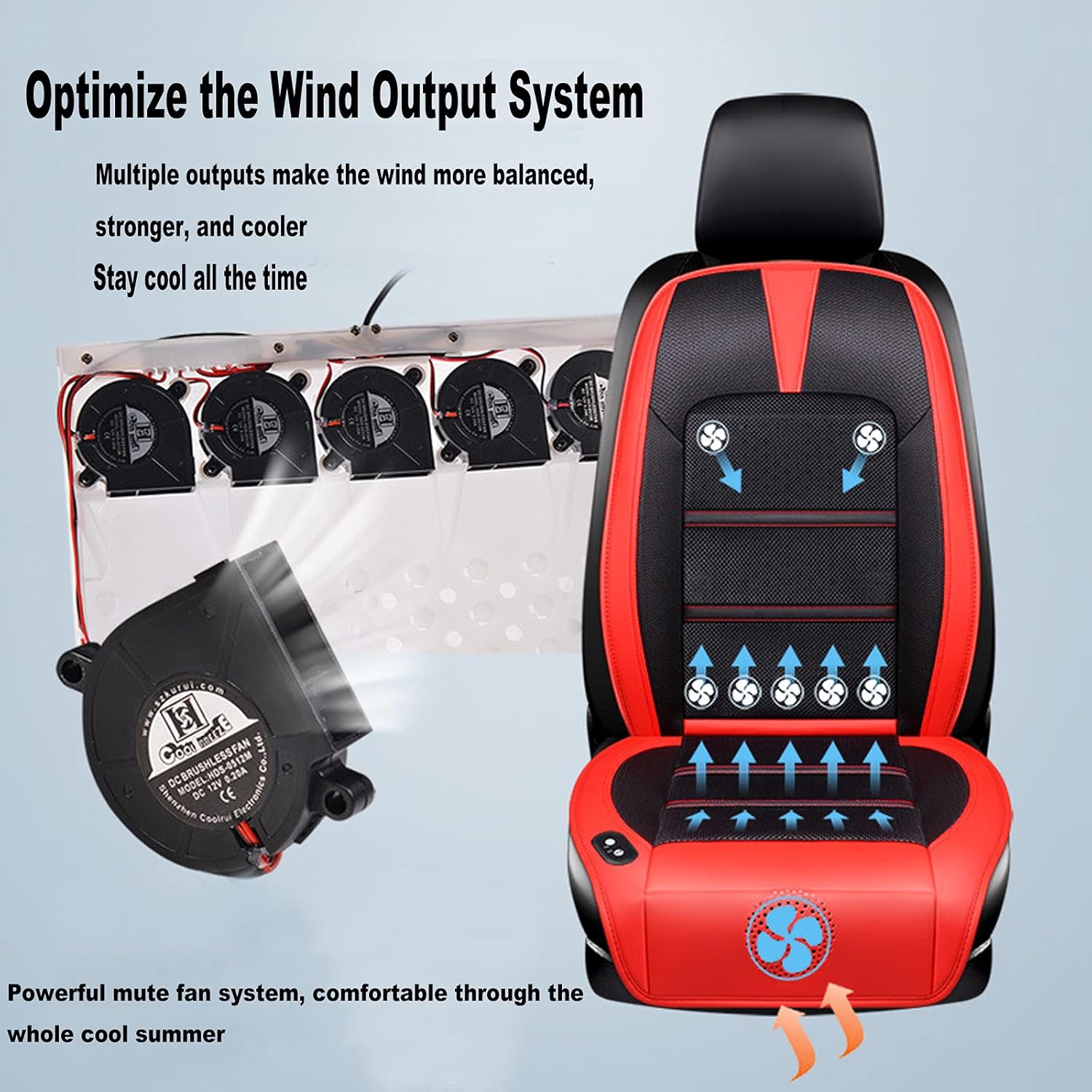 Bnhcoe Cooling Car Seat Pad 12V Automotive Comfortable Massager Cooling Car Seat Cooler Cushion Air Conditioned Seat Cover, Perfect for Summer Road Car (Black and Red)