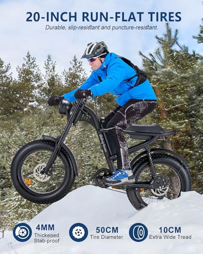 Riding'times 1500W Moped Style Electric Bike, 20 Inch Fat Tire & 6-Layer Full Suspension Ebike, Up to 28MPH & 75 Miles, 15.6AH Removable Battery, All-Terrain E Bike for Mountains, Snow, Sand, Road