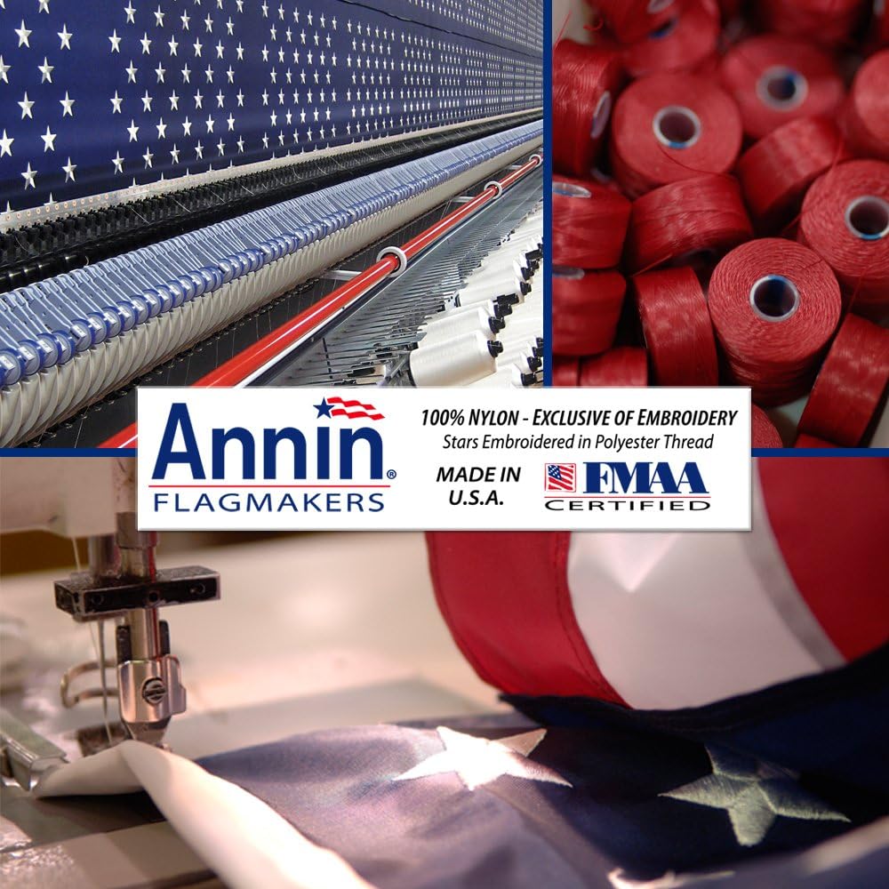 Annin & Co Model 2460 American Flag Nylon SolarGuard NYL-Glo, 3x5 ft, 100% Made in USA with Sewn Stripes, Embroidered Stars and Brass Grommets