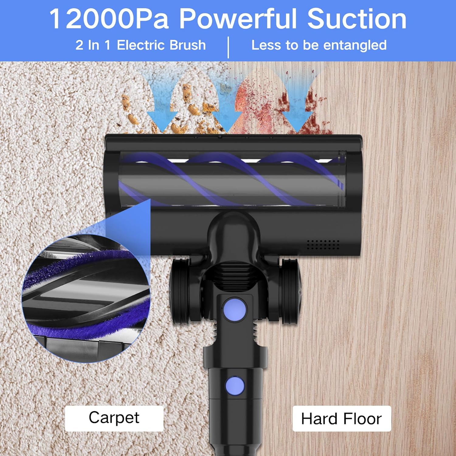 Wowgo Cordless Vacuum Cleaner, 160W Powerful Suction Stick Vacuum with 40min Max Long Runtime Detachable Battery, 4 in 1 Lightweight Quiet Handheld Vacuum Cleaner for Home Hard Floor Carpet Pet Hair