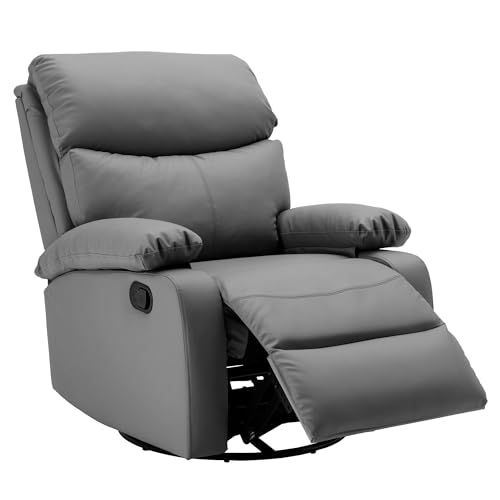 Swivel Rocker Recliner Chair for Adults, Genuine Leather Recliner Chair, Rocking Recliner Chair, Single Sofa Small Recliner for Living Room, RV, Nursery, Dark Grey