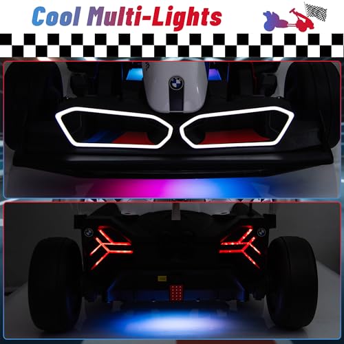 24V 9AH Electric Go Kart with Adjustable Seat, 7.5 MPH Drift Kart for Kids Age 6-12, 2 * 200W Motors, Drift Mode and 2 Speed, Licensed BMW (Grey)