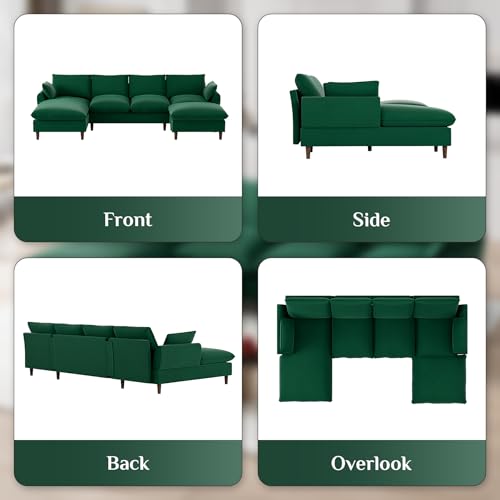 U Shaped Sectional Sofa Cloud Couch for Living Room, 112" Comfy Modular Deep Seat Couches, Oversized Fluffy Modern Chenille 6-Seater Sofa with Lounge Chaise Ottoman, Cream White