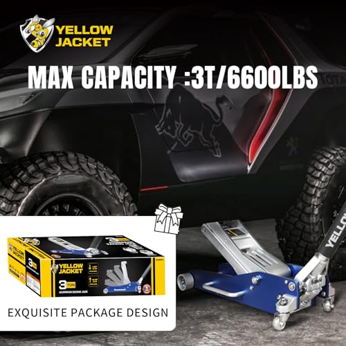 YELLOW JACKET 3 Ton Floor Jack Full Aluminum Ultra Lightweight Quick Rise Racing Floor Car Jack with Dual Pump Fast Lifting Low Profile Jack for Vehicle,6600 lbs Capacity