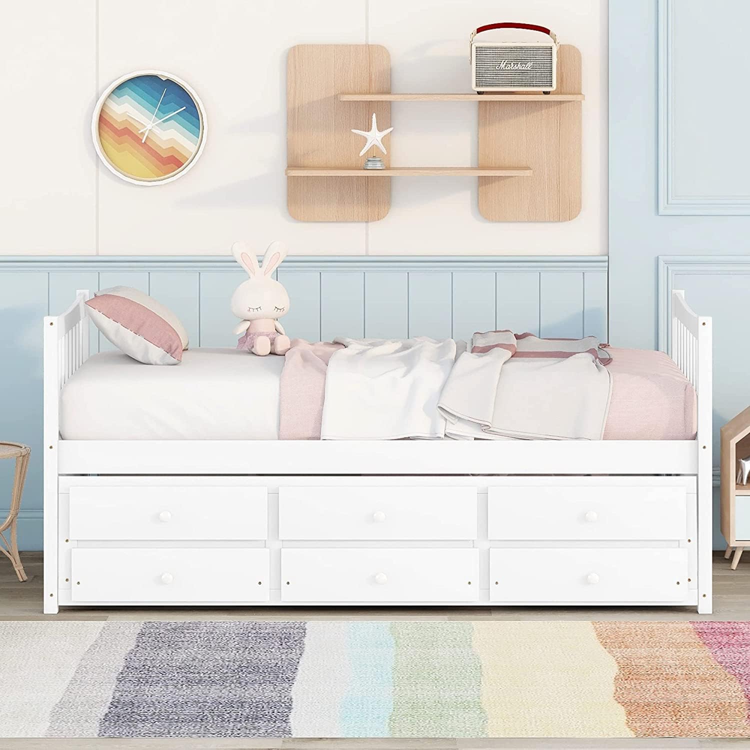 Harper & Bright Designs Daybed with Trundle and Storage Drawers,Wood Twin Captains Bed, Trundle Daybed with Storage for Kids Teens or Adults (Twin,White)