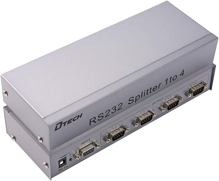DTECH Industrial 8 Port RS232 Serial Splitter Switch Box with Power Adapter for Sharing PCs and Capture Data - COM Port Expander 1x8