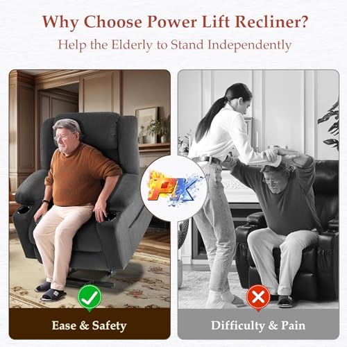 Power Lift Recliner Chair for Elderly - Triple Motor Lift Chairs - Infinite Position Adjust - Power Headrest - Heated & Massage - Lift Assist & 180° Lay Flat - Soft Plush Flannel (Grey)
