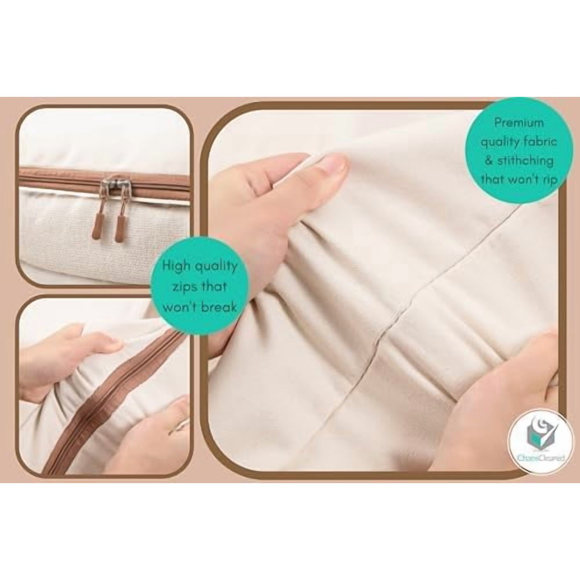 Canvas Clothing Storage 2 Bags Clothes Organizer folding fabric bags for sweaters, clothing, garment, bedding, quilt, linens, large folding organizers with zip &amp; window, mothproof underbed