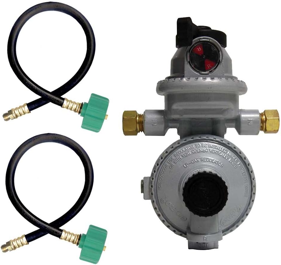 SENMOD Fairview RV Camper LP Propane 2 Stage Automatic Regulator with 2 x 15 QCC Acme Pigtails