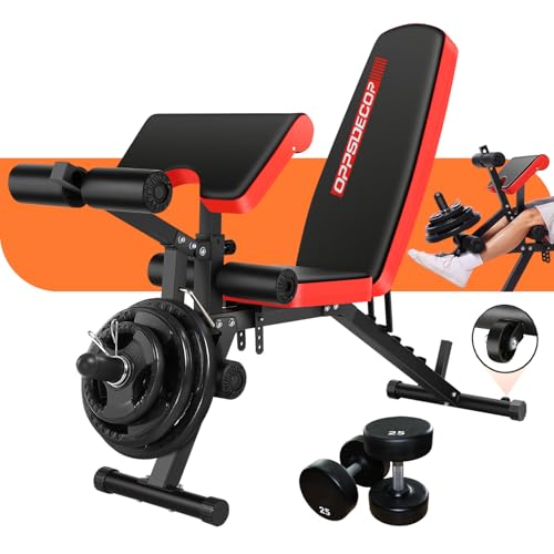 OPPSDECOR Adjustable Weight Bench with Leg Extension, Leg Curl - 800 LBS Heavy Duty Workout Bench for Home Gym - Preacher Curl, Flat, Incline, Decline Sit Up - Full Body Workout