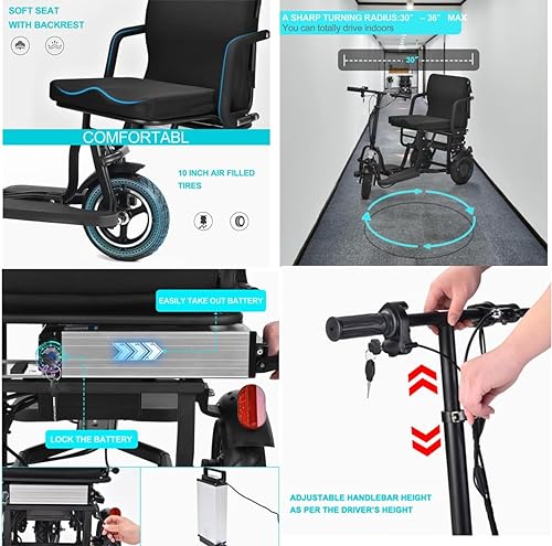 ccko Folding Mobility Electric Trike 48V 700W,Mobility Scooters for Adults,3 Wheel Lightweight Portable Power Travel Scooters,20 Miles Long Range Electric Powered Wheelchair Device (Black)
