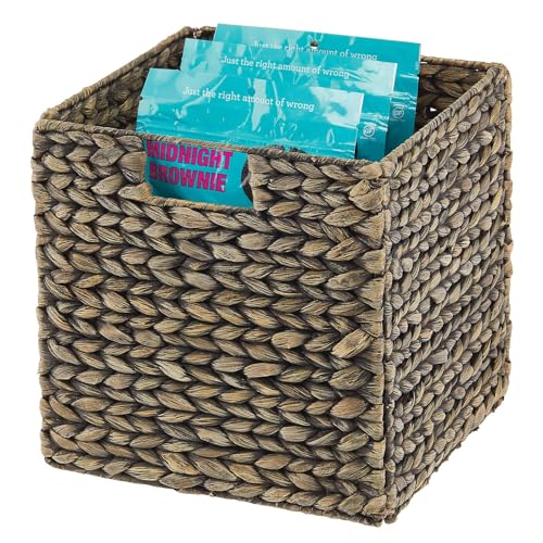 mDesign Natural Woven Hyacinth Cube Organizer Basket with Handles - Storage for Kitchen Cabinet or Pantry Shelf, Perfect for Cubby Storage Units, Holds Snacks or Small Appliances, 8 Pack, Black Wash