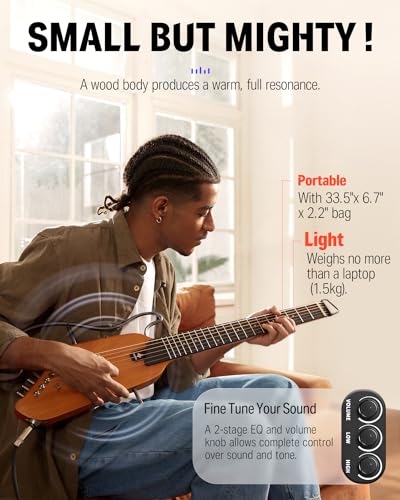 Donner HUSH-I Guitar For Travel - Portable Ultra-Light and Quiet Performance Headless Acoustic-Electric Guitar, Mahogany Body with Removable Frames, Gig Bag,and Accessories