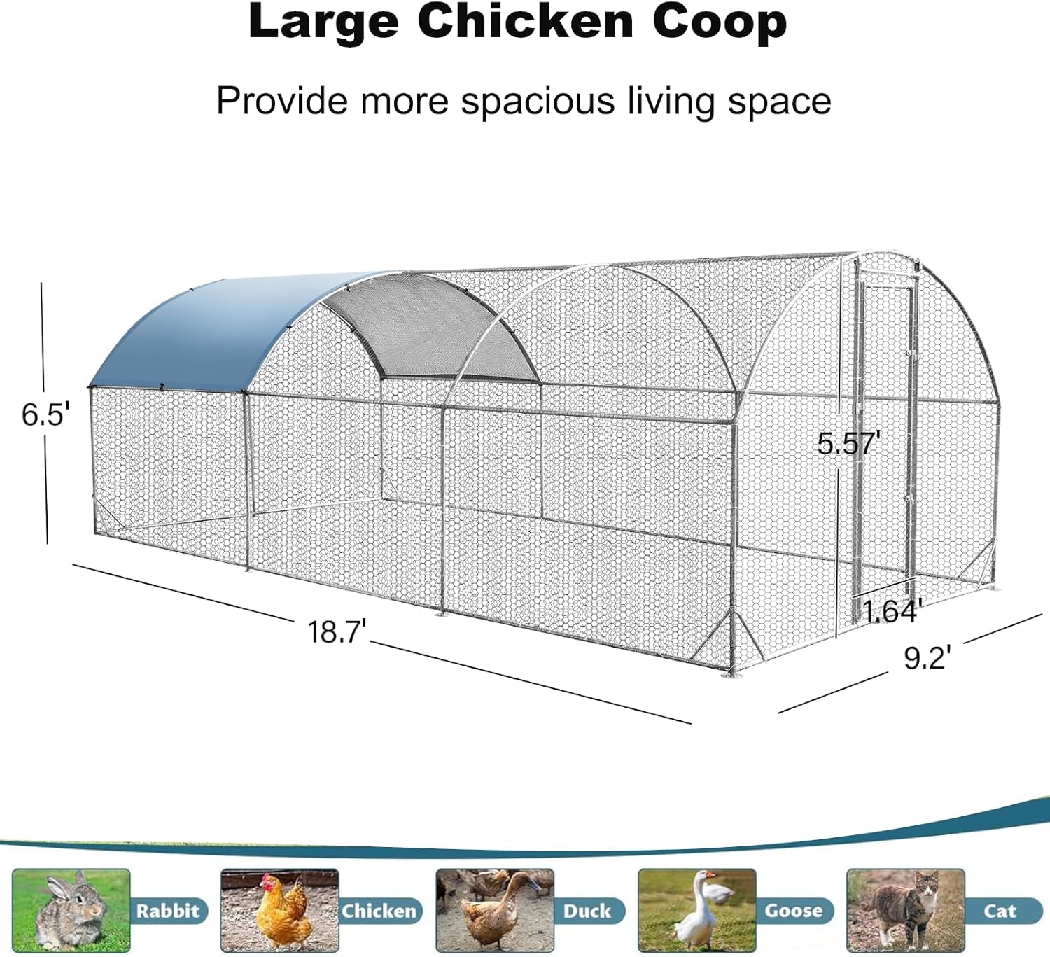 Large Metal Chicken Coop Walk-in Poultry Cage Chicken Run Pen Dog Kennel Duck House with Waterproof and Anti-Ultraviolet Cover for Outdoor Farm Use(9.2'W x 12.5'L x 6.5'H)