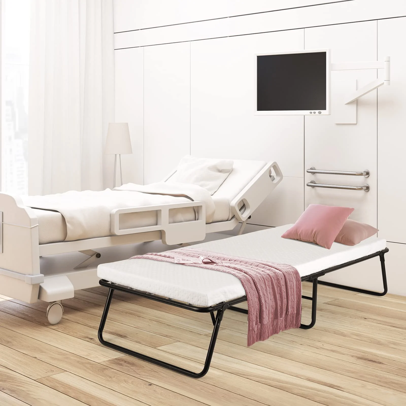 Pirecart Folding Bed,Rollaway Bed with Mattress for Adults, with Memory Foam Mattress, 75" x 31"x14"