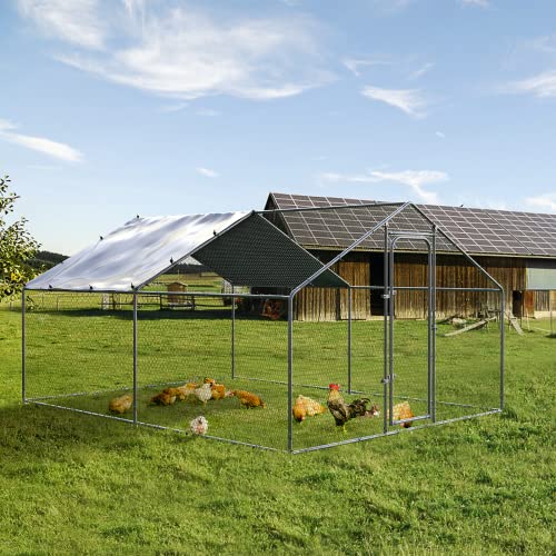 Chicken Coop Large Metal Chicken Run for Yard Walk-in Heavy Duty Chicken Pen with Waterproof and Anti-UV Cover Poultry Cage for Outdoor