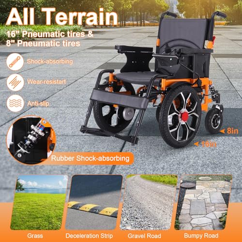 Foldable Electric Wheelchairs for Adults, All Terrain Heavy Duty Electric Wheelchair,Powerful Dual Motor Motorized Wheelchair for Seniors,Portable Folding Carry Wheelchair Supports up to 330 lbs