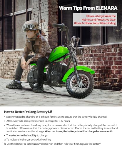 ELEMARA Electric Dirt Bike, 15 mph & 150lb Max, 24V Ride on Toy for Big Kids w/LED Lights & Power Display, Chain-Driven Motor, Twist-Grip Throttle, Shock Springs, Handbrake, 12" Air-Filled Tires-Black