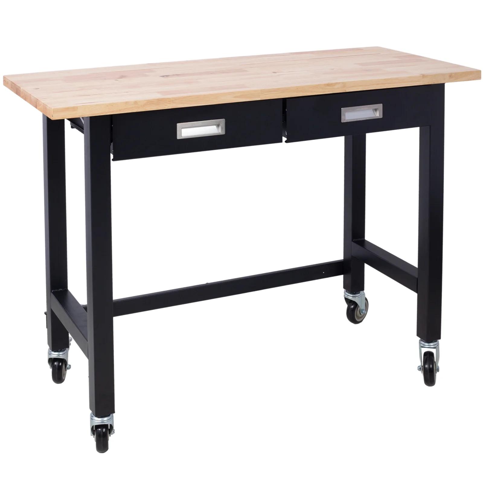 48in Work Bench, Adjustable Workbench with Drawer Storage, Heavy Duty Bamboo Wood Work Table with Wheels for Garage Home Office