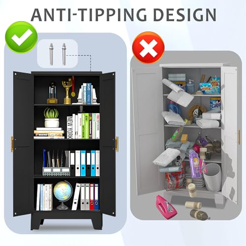 75.2" Tall Metal Pantry Cabinet, Storage Cabinets with 4 Door and 4 Adjustable Shelves, Black Kitchen Pantry Storage Cabinet, Freestanding Cupboard for Kitchen Dining Room Living Room Bathroom