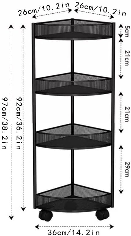 4 Tier Bathroom Corner Triangle Shower Shelf with Wheels, Free-Standing Metal Storage Shelf, Multifunctional Corner Rack Shelving for Living Room, Bedroom, Kitchen, Bathroom