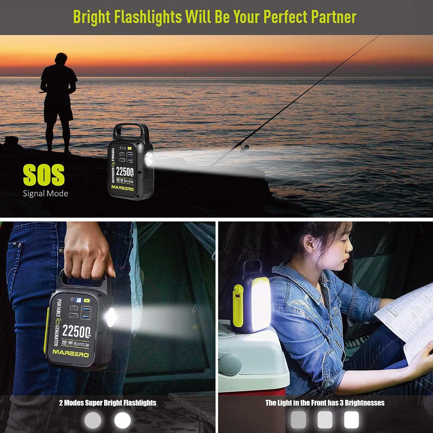 MARBERO 22500mAh Portable Power Station with Bright LED Flashlight for Camping, Small Power Station QC/PD 3.0 Charges Quickly for Home Office Emergency Backup Outdoor, Special Hand-cranked…