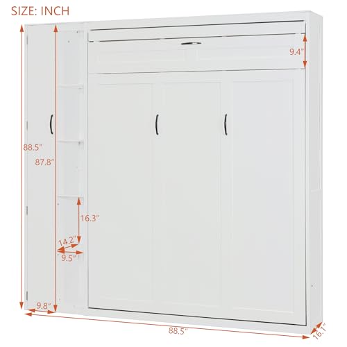 Harper & Bright Designs Queen Size Murphy Bed Wall Bed with Storage Shelves, Wardrobe and LED Lights, Space-Saving for Multipurpose Guest Room or Home Office, Gray