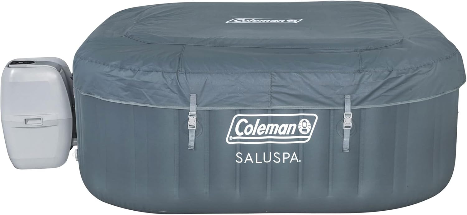 Bestway Coleman SaluSpa 140 AirJet 4-6 Person Inflatable Square Hot Tub Portable Spa with Non Slip Removable Hot Tub Seat Accessory, Gray