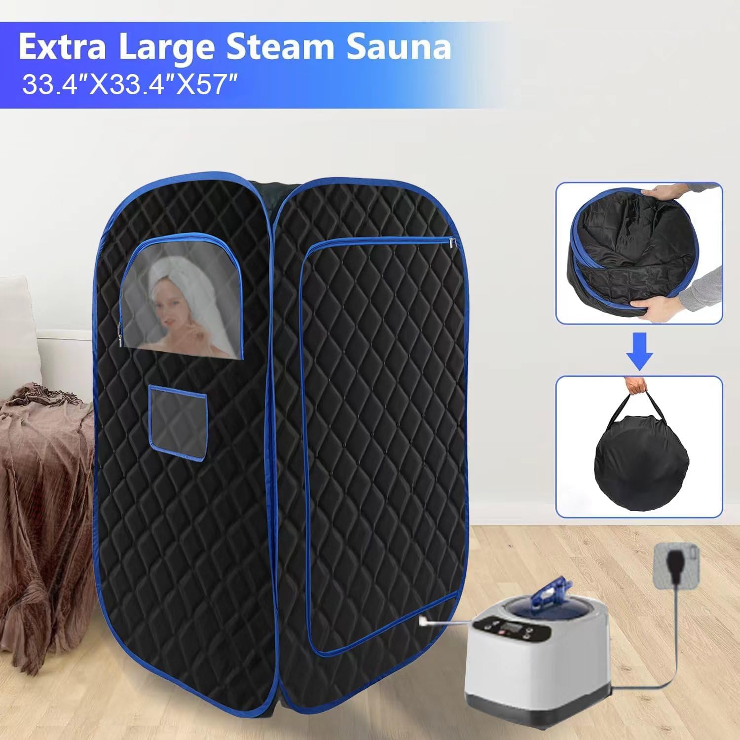 Portable Sauna for Home, Full Body Steam Sauna Room, Personal Sauna with 3 1000W Steam Generator, 9 Temperature Settings, Foldable Chair, Remote Control Included