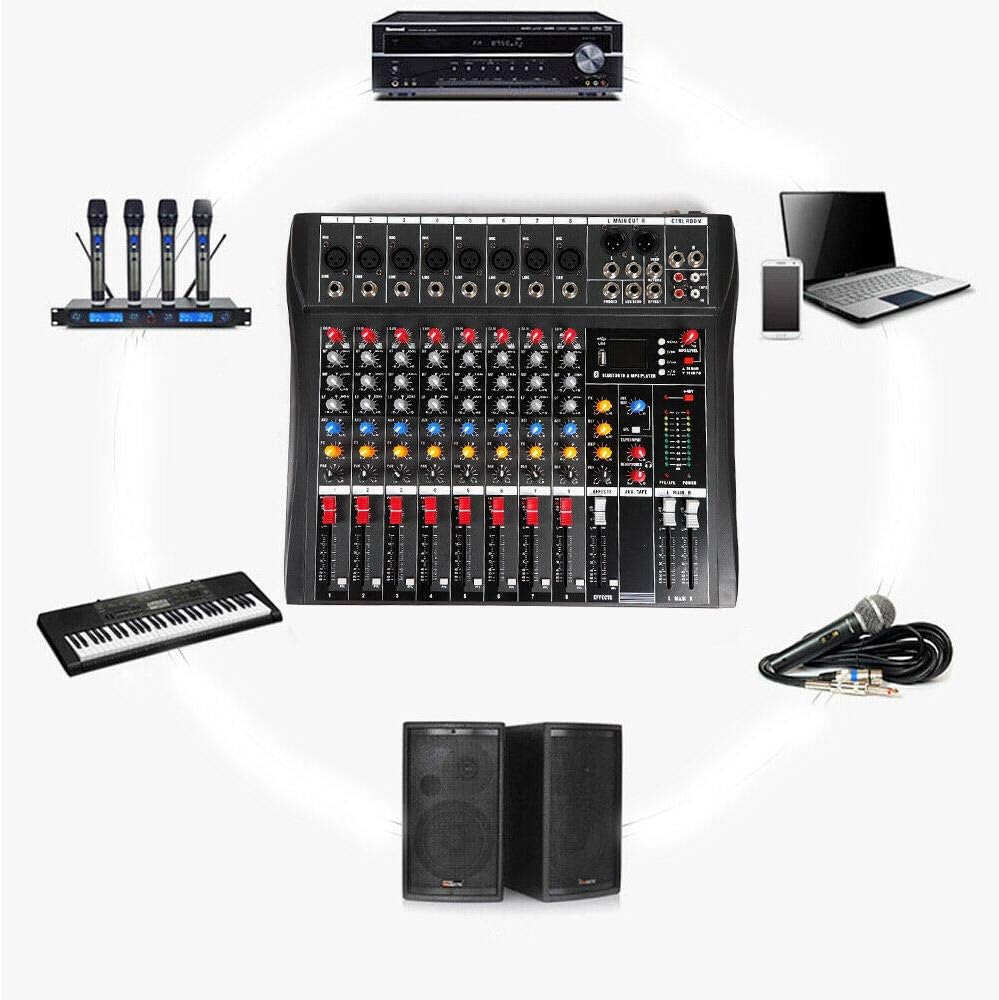Professional 8 Channel Mixing Console Audio Mixer Bluetooth w/USB Drive Amplifier Studio Audio Sound Mixer Console Ac 110v 50hz 18w