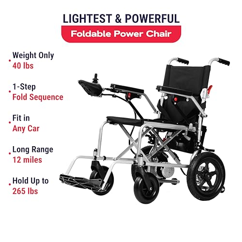 Rubicon DX03- Lightweight (Only 40lbs) Foldable Electric Wheelchair for Seniors - 12 mi Long Cruise Range with 500W Powerful Motor - Airline Approved with Detachable Battery (Model6)