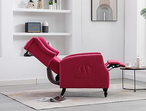KINFFICT Mid Century Wingback Recliner Chair, Push Back Accent Armchair with Side Pocket, Modern Lounge Chair Single Sofa Arm Chair for Living Room, Bedroom, Office, Rose Red