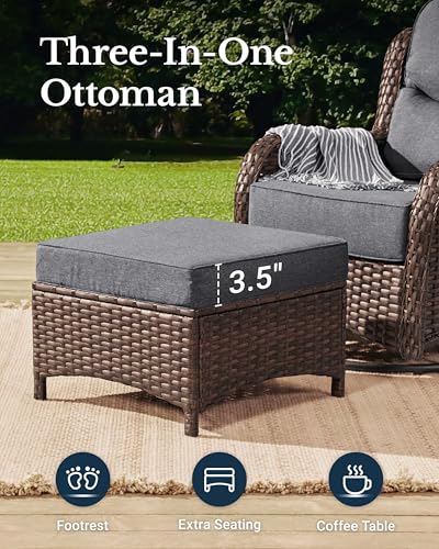Luxury Patio Furniture Set with 6-inch Thick Cushion, Outdoor Couch and High Back Swivel Rocker Patio Chairs, 7PCS Wicker Conversation Set for Deck, Yard, and Poolside in Blue (V2)