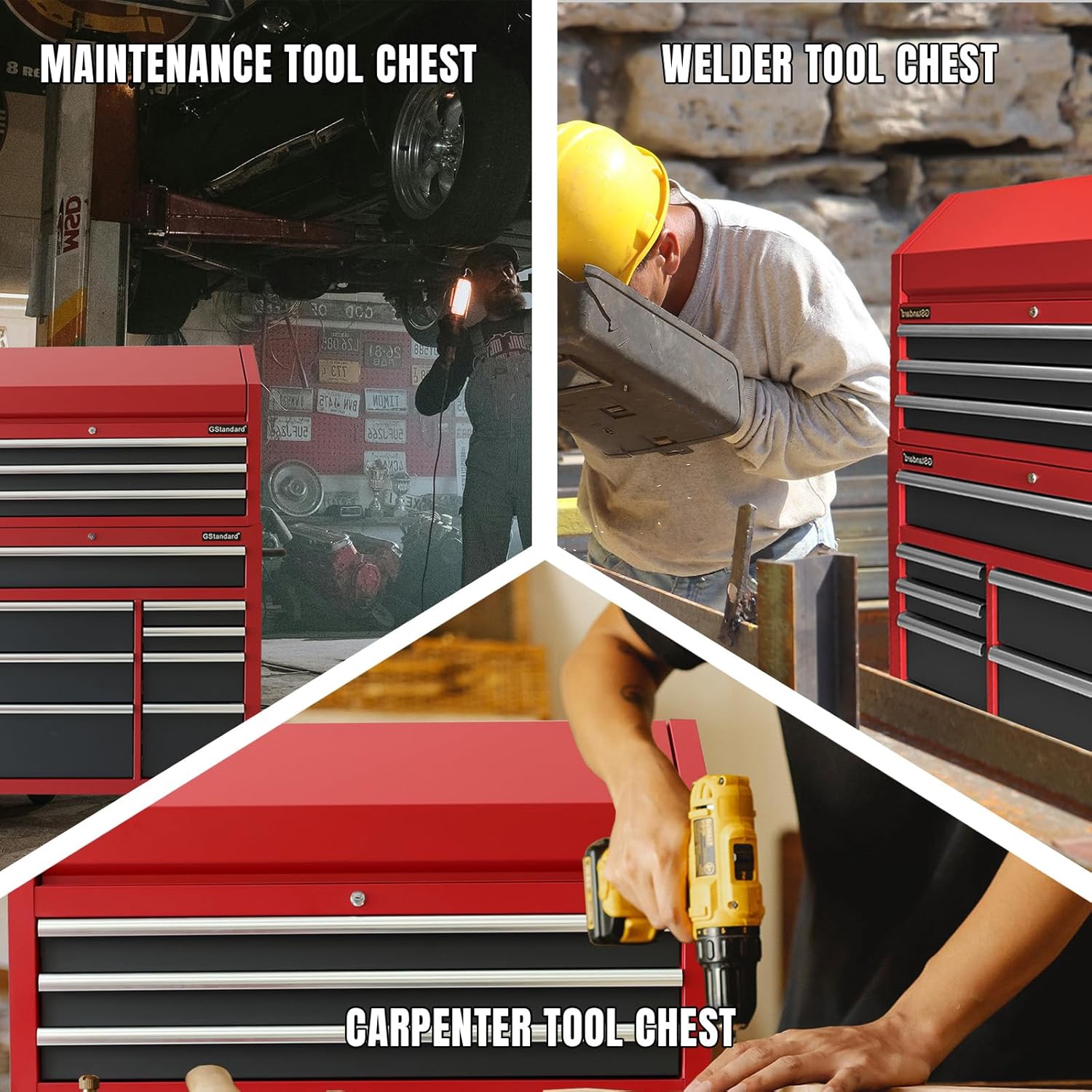41-Inch Combo-11 Drawers,20-22 Gauge Steel Storage, Perfect for Organizing Your Garage,Warehouse,Or Workshop Heavy-Duty Tool Chest and Cabinet, Black/Red