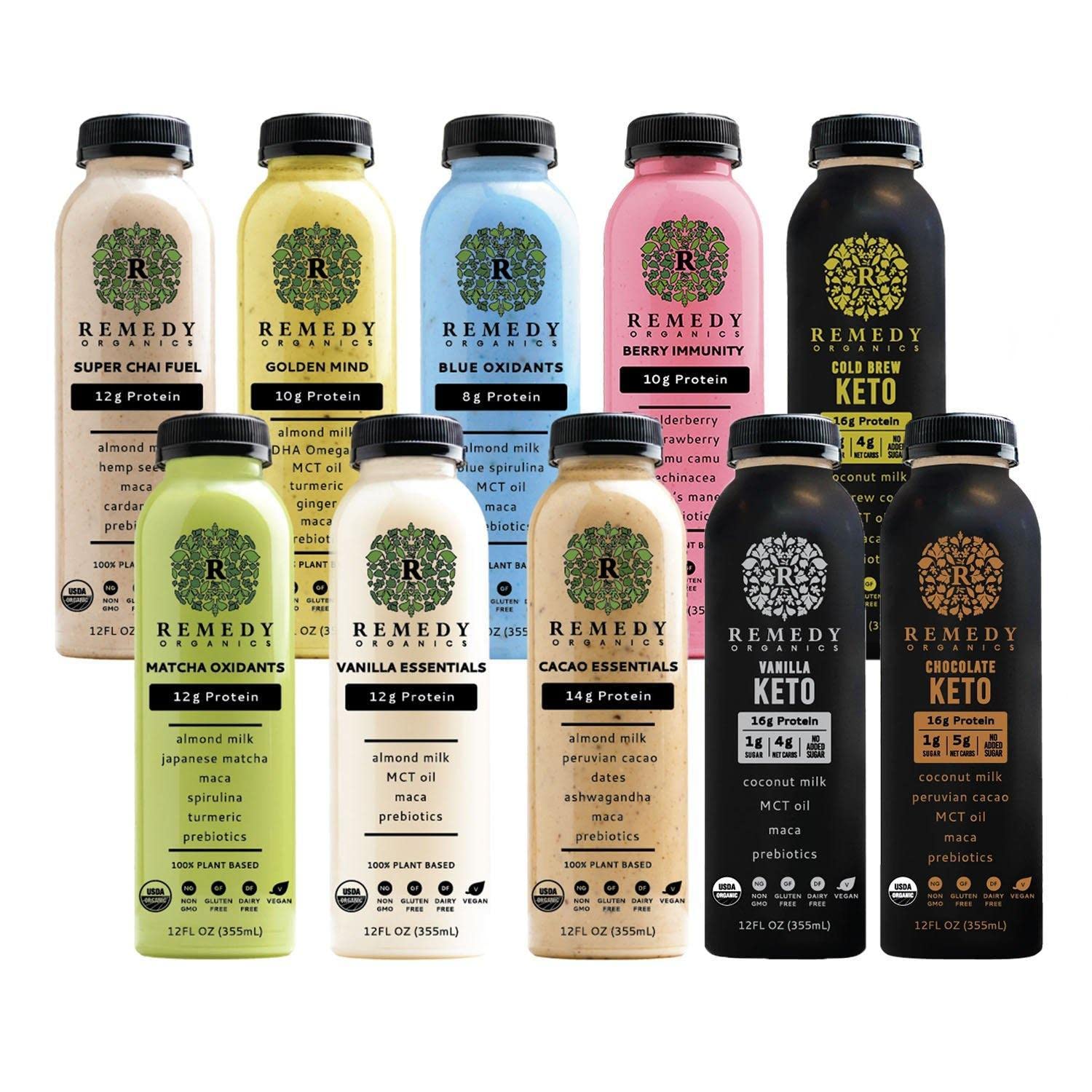 Remedy Organics Assortment Case 10-Pack | Plant Based Protein Shakes, Ready to Drink | USDA Organic, Gluten Free, Dairy Free, Soy Free Pack of 2