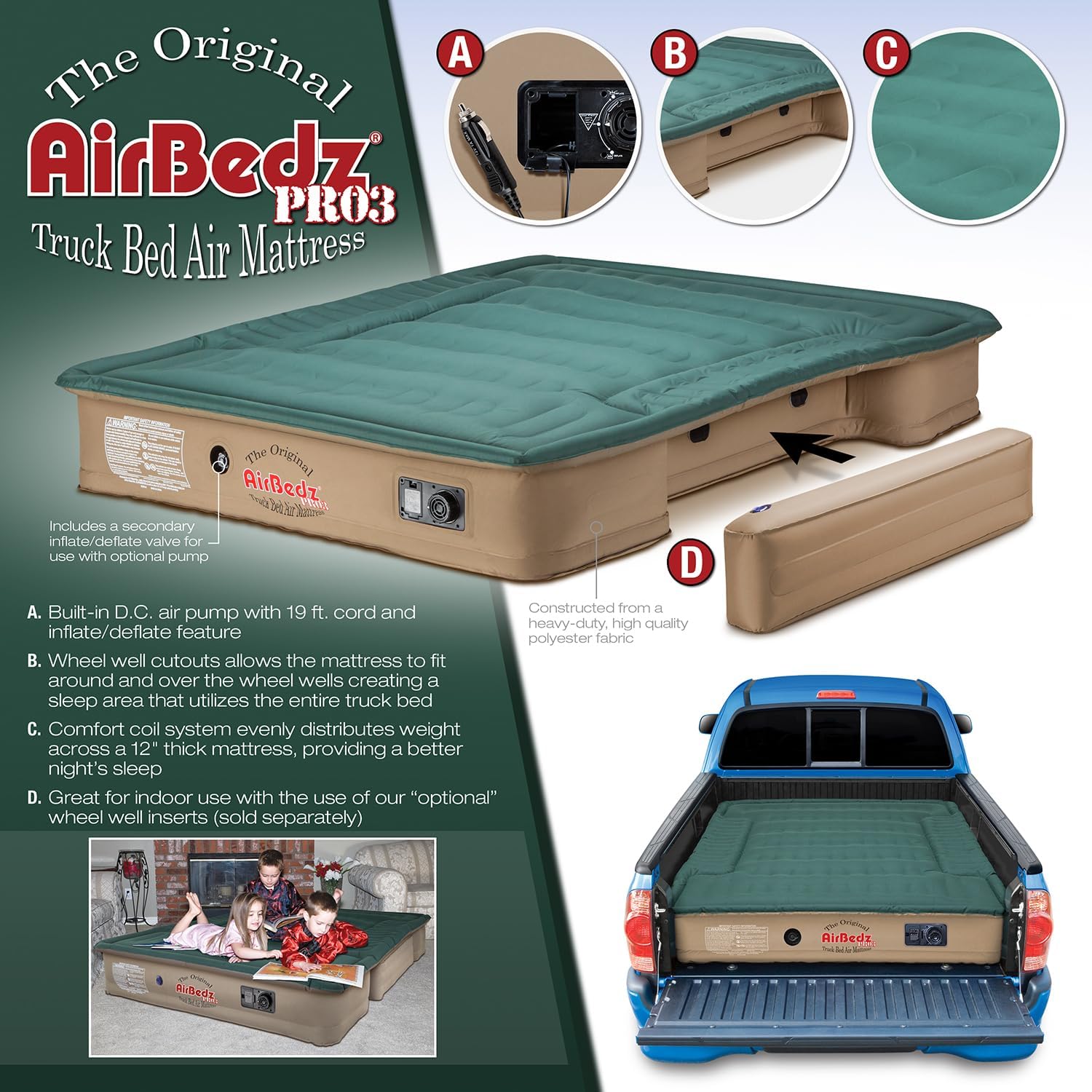Pittman - Truck Bed Mattress 6.5 Foot Bed > 6ft - Pro3 Series - The Original Airbedz Truck Bed Air Mattress 6.5 Bed - Full Size Truck Mattress with 25% More Bed Coverage for Pickup Truck Bed Camping