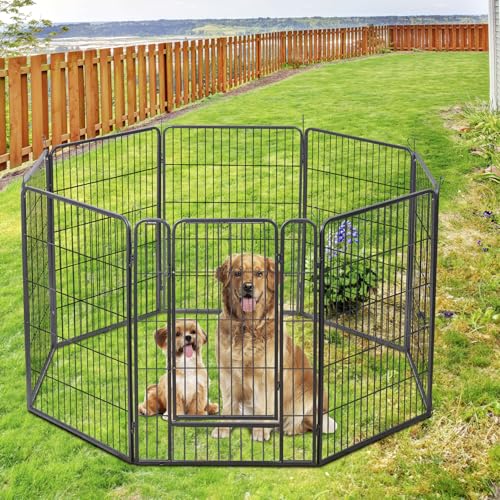 LEMY 16 Panels 32 in Pet Playpen Heavy Duty Metal Dog Exercise Fence Barrier，Outdoor & Indoor Foldable Pet Exericse Pen w/Door,Black