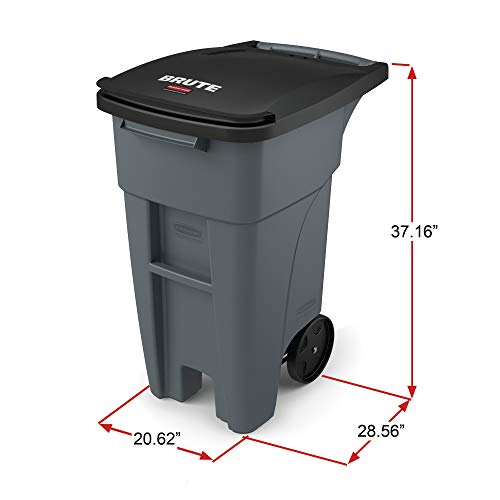 Rubbermaid Commercial Products BRUTE Rollout Heavy-Duty Wheeled Trash/Garbage Can, 50-Gallon, Gray, for Restaurants/Hospitals/Offices/Warehouses/Garage, Pack of 2