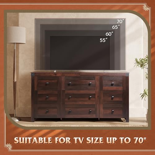 WLIVE 9 Drawer Dressers, Modern Large Wood Dresser Chest for Bedroom Organize with Sturdy Metal Handle, TV Stand for 75 inch TV, Living Room Office, Hallway, Ball Bearing Slide, Grey Oak (63" W)