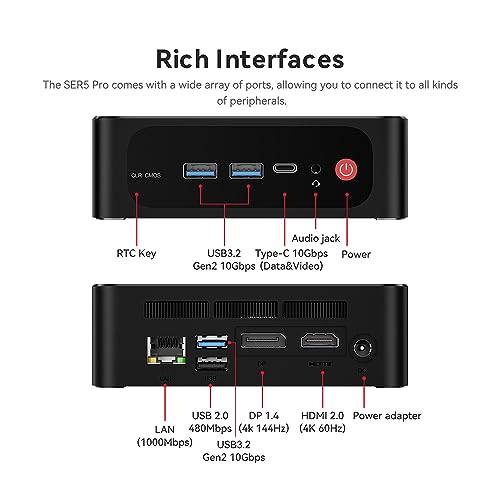 Beelink SER5 MAX Mini PC, AMD Ryzen 7 5800H(7nm, 8C/16T) up to 4.4GHz, Mini Computer 32GB DDR4 RAM 500GB NVME SSD, Micro PC 4K@60Hz Triple Display, Mini Gaming Computer WiFi6/BT5.2/54W/HTPC/W-11 Pro