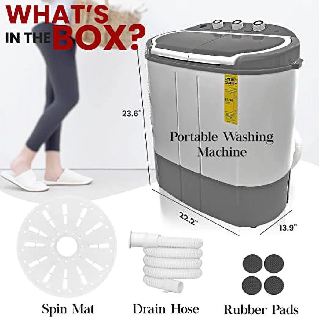Pure Clean Compact Home Washer & Dryer, 2 in-1 Portable Mini Washing Machine.